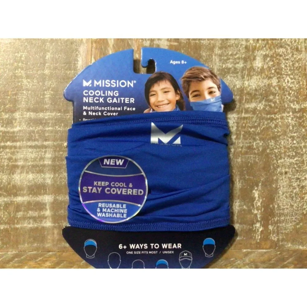 Mission Cooling Neck Gaiter Ages 8+ Multifunctional Face & Neck Cover Blue - NIP